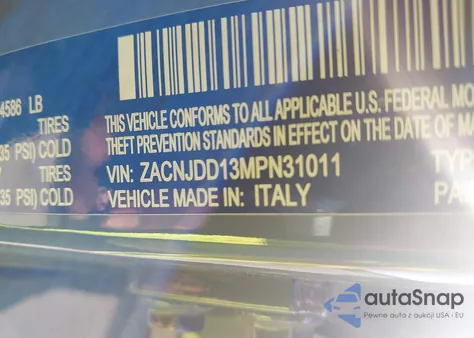 2021 Jeep Renegade Limited 4X4 from USA, damaged, VIN ZACNJDD13MPN31011